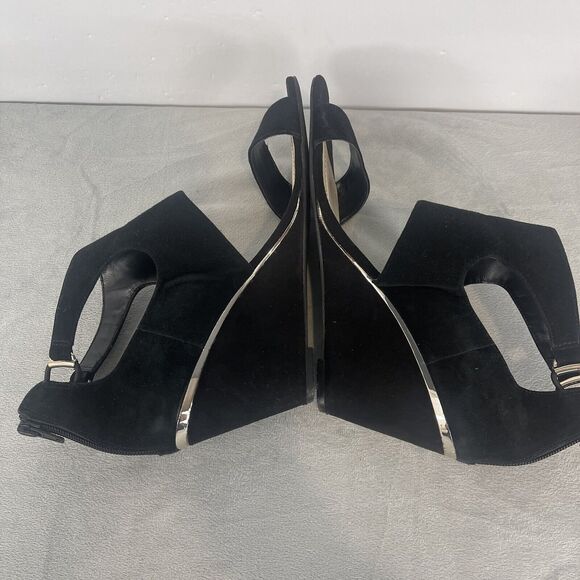 Alfani Wedge Sandals Black Velvet Size 9.5 Comfort Ankle Strap Back Zipper - Picture 8 of 10
